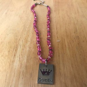 Queen Necklace Charm 15" Chain Handmade Vintage
